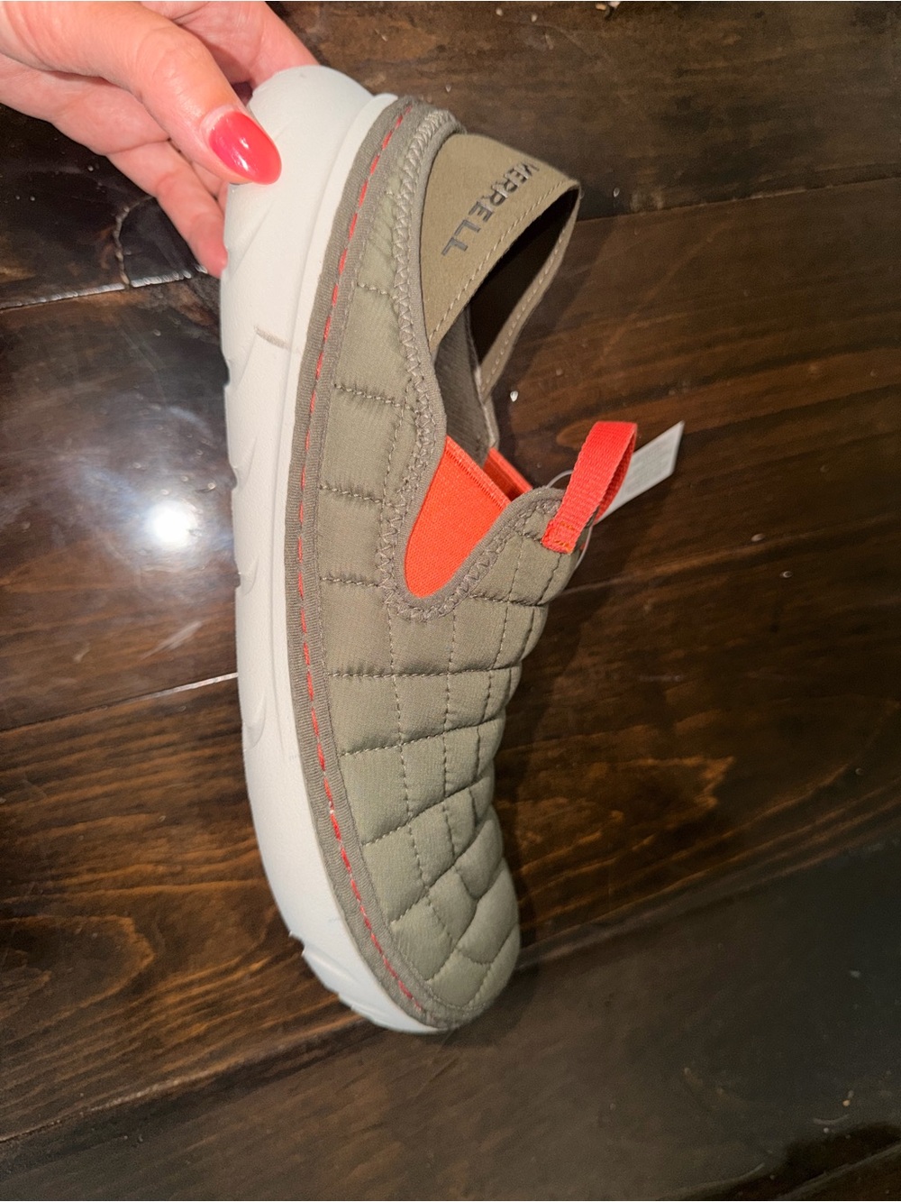 Merrell Olive Green Slip-On Sneaker with Orange Accent - Picture 3 of 5